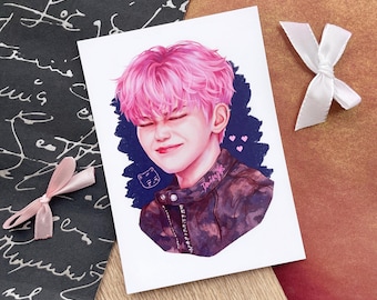 Seventeen ウジ（イ・ジフン）ピンク - A6 アートプリント（絵画、K-Pop、ギフト、SVT、カラット）