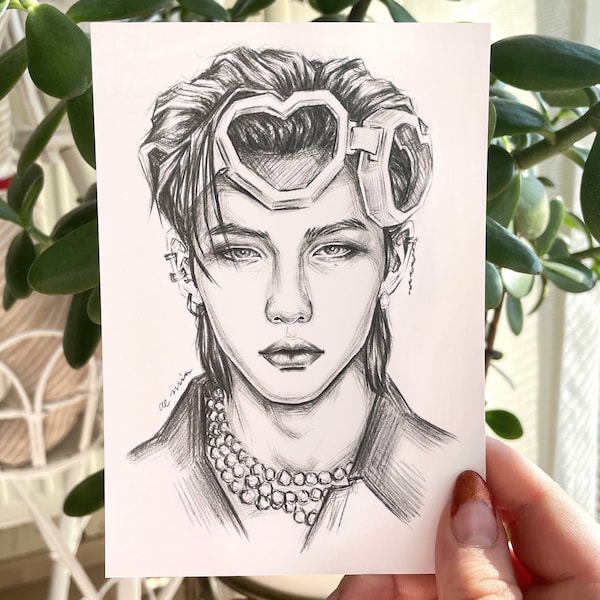 Stray Kids Hwang Hyunjin Maniac - A6 Pencil Drawing Art Print (SKZ, Kpop)