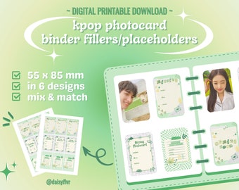 デジタルダウンロード Kpop Missing フォトカードバインダーフィラー / プレースホルダー - グリーンノート [印刷可能、PC コレクション、トップローダーインサート、デコ]