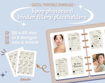 デジタルダウンロード Kpop Missing フォトカードバインダーフィラー / プレースホルダー - 美的 [印刷可能、PC コレクション、トップローダーインサート、デコ]