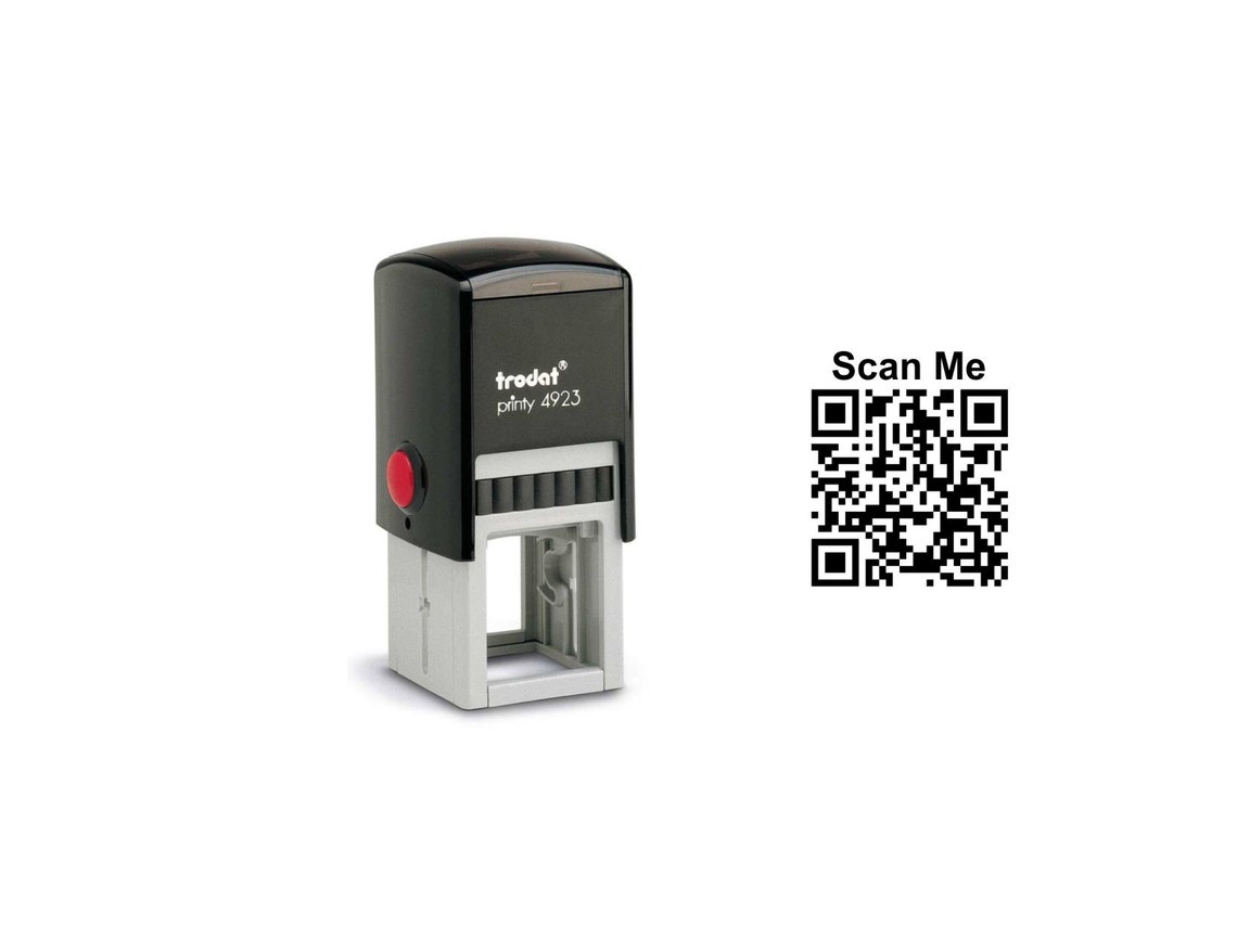 Personalised QR Code Rubber Stamp, Self Inking With Black Ink, Scan Me ...