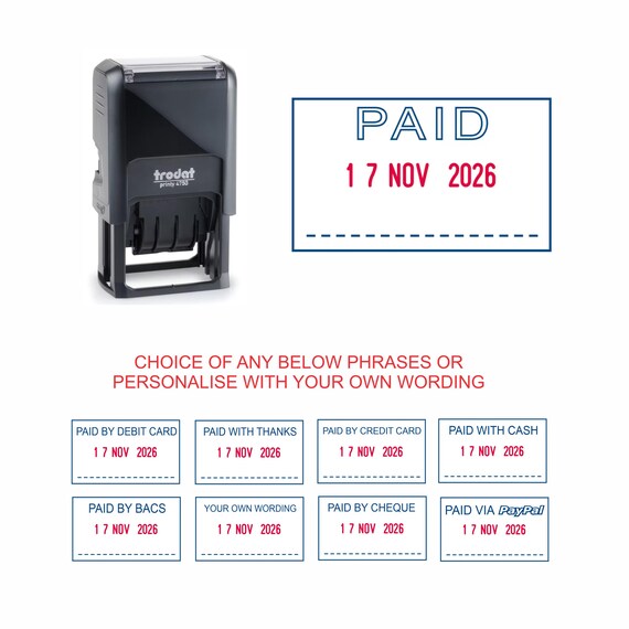 thumbnail image 2 of Personalised Trodat 4750 Self-Inking Date Stamp – Custom Text & Changeable Date – Made In Austria 2 of 3