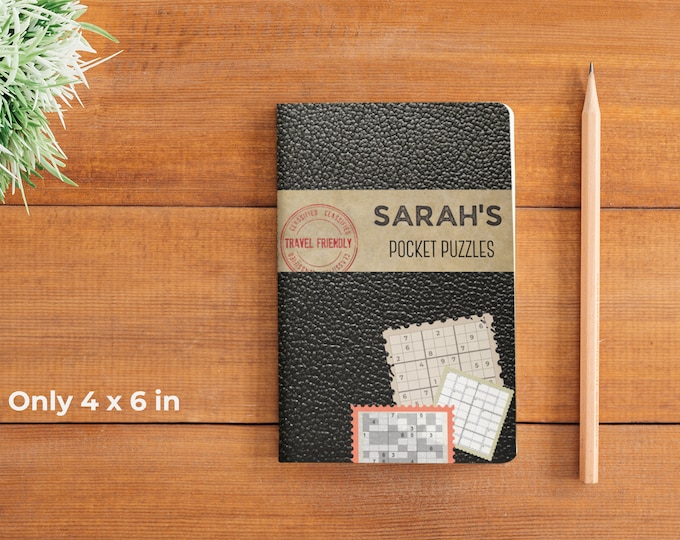Personalized Travel Puzzle Book - Compact Travel-Friendly Pocket Sudoku Book | 5 Types of Sudoku Puzzles | Customize Cover With Your Name