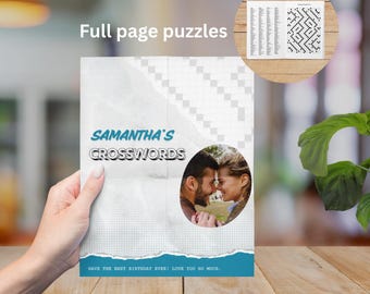Libro de crucigramas personalizado para aficionados: 100 megacrucigramas de página completa. Regalo personalizado con nombre, foto y mensaje.