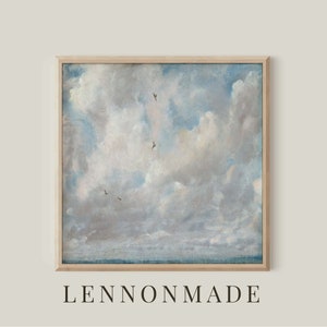 Vintage Light Blue Cloudscape Sky Print | Antique Square Landscape Painting Artwork | Printable | Digital Download | 147