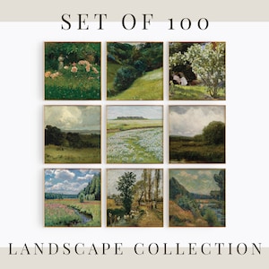 Vintage Square Print Set of 100 | Antique Landscape Collection | Antique Mountain Art | Printable | Digital Download | SQ2