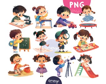 Cartoon Kids Classroom Activities, Kids Daily Activities PNG Clipart, Back to School PNG, Clip Art for School, Kids Illustration, 12 PNGs