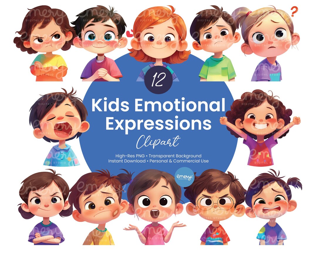 Kids Emotions Clipart – Emotional Expressions PNG, Feelings Faces ...
