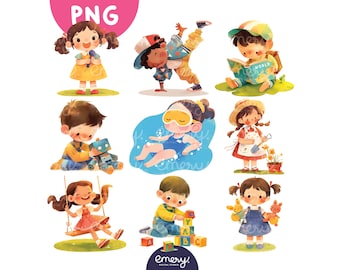 Cartoon Kid Activities, Kids Daily Activities PNG Clipart, School Kids PNG, Clipart for School, Kids Illustration, Cute Kids Clipart, 9 PNGs