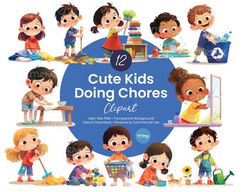 Kids Chores Clipart – Children's Daily Routine PNG Set (Digital Download)