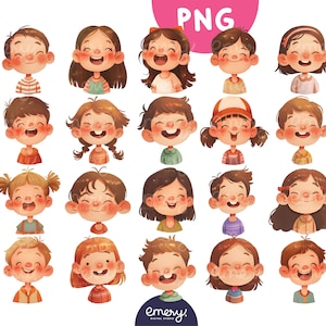 Boys and Girls Clipart, Cartoon Kids, Smiling Faces, Happy Cartoon Kids, Kids Clipart for Teaching Resources, DIY Crafts, Digital Download