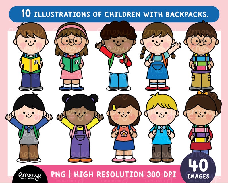 Back to School Kids Clip Art PNG Files, School Day Clipart, Student ...