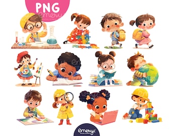 Cartoon Kids Classroom Activities, Kids Daily Activities PNG Clipart, Back to School PNG, Clip Art for School, Kids Illustration, 12 PNGs