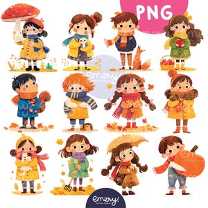 Kinder Herbst Clipart, süße Kinder Herbst, Herbst Clipart, süße Kinder PNG, süße Jungen und Mädchen, Clipart für Lehrer, Cartoon glückliche Kinder, 12 PNGs