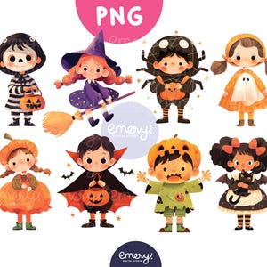 Cartoon Kinder Halloween Clipart, Süßes Halloween, Halloween Kinder Clipart, Clipart für Schule, Kinder Illustration, 8 PNGs
