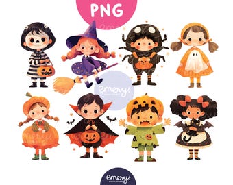 Cartoon Halloween Kids Clipart, Children's Illustration (PNGs)