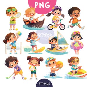 Letnie Sporty Clipart PNG – Dzieci Uprawiające Sporty, Zajęcia Na Świeżym Powietrzu, WF Clipart, Szkolne Clipart, Pobieranie Cyfrowe dla Nauczycieli i Rzemiosła