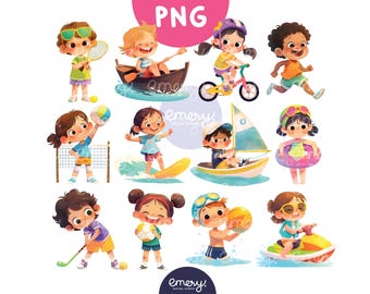 Summer Sports Clipart PNG – Kids Playing Sports, Outdoor Activities, PE Clipart, School Clipart, Sport Clipart Decor, Sport Kids Art & Craft