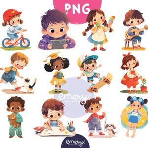 Kreskówkowe zajęcia dla dzieci, codzienne zajęcia dla dzieci, słodkie ilustracje dla dzieci, Clipart do szkoły, Clipart dla dzieci, 12 PNG Clipart, Postacie PNG