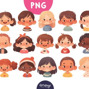 Kids Clipart, Smiling Boys and Girls, Happy Kids Faces, Cartoon Children Clipart, Digital Download for Scrapbook, Crafts, Teaching Resources