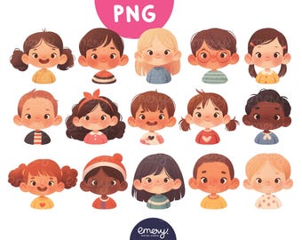 Kids Clipart, Smiling Boys and Girls, Happy Kids Faces, Cartoon Children Clipart, Digital Download for Scrapbook, Crafts, Teaching Resources