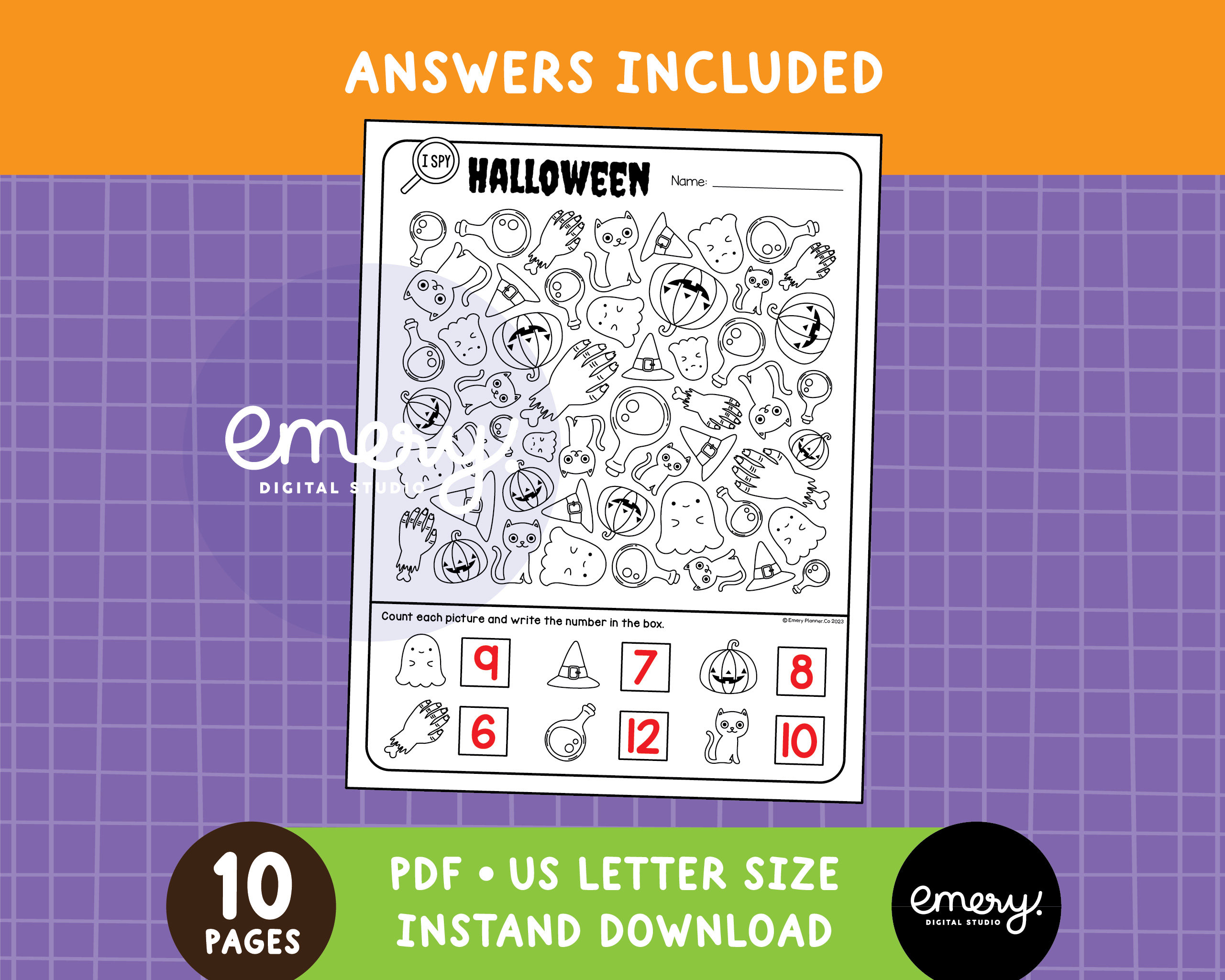 I Spy Halloween Activity for Kids, Find and Count Worksheets, I Spy ...