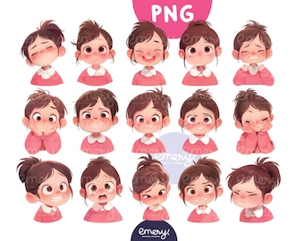 Kids Emotions Clipart: Watercolor Cartoon Avatars (PNG Files, Digital Download