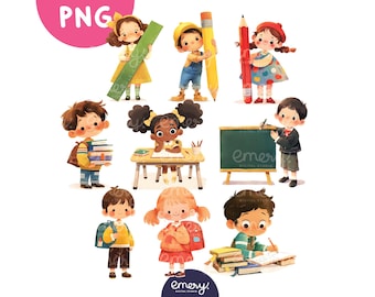 Cartoon Kids Activities, Back to School Clipart, Kid Crafts and Projects, Clip Art for School, Illustration of Children Activities, 9 PNGs
