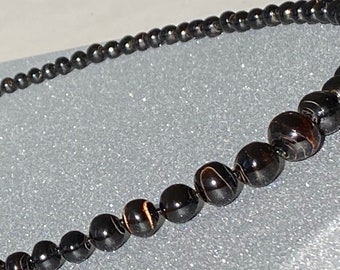 Beautiful Handmade 1930's Vintage, Graduated Hawaiian Black Coral Beaded Necklace