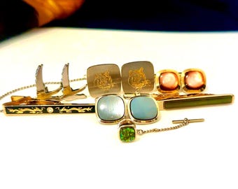 Vintage Men's Cufflinks & Tie Clip Bundle | West Germany and Hong Kong | 1950s-1980s |