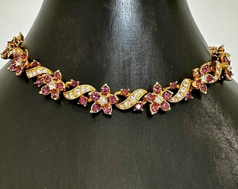 Collier Vintage 'Jewels' Debenhams - Pendentif Biseauté Rose & Violet, Plaqué Or, Neuf Avec étiquette