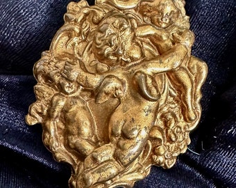 Antique Art Nouveau Gold Tone Scarf Clip: Victorian Dress Clip