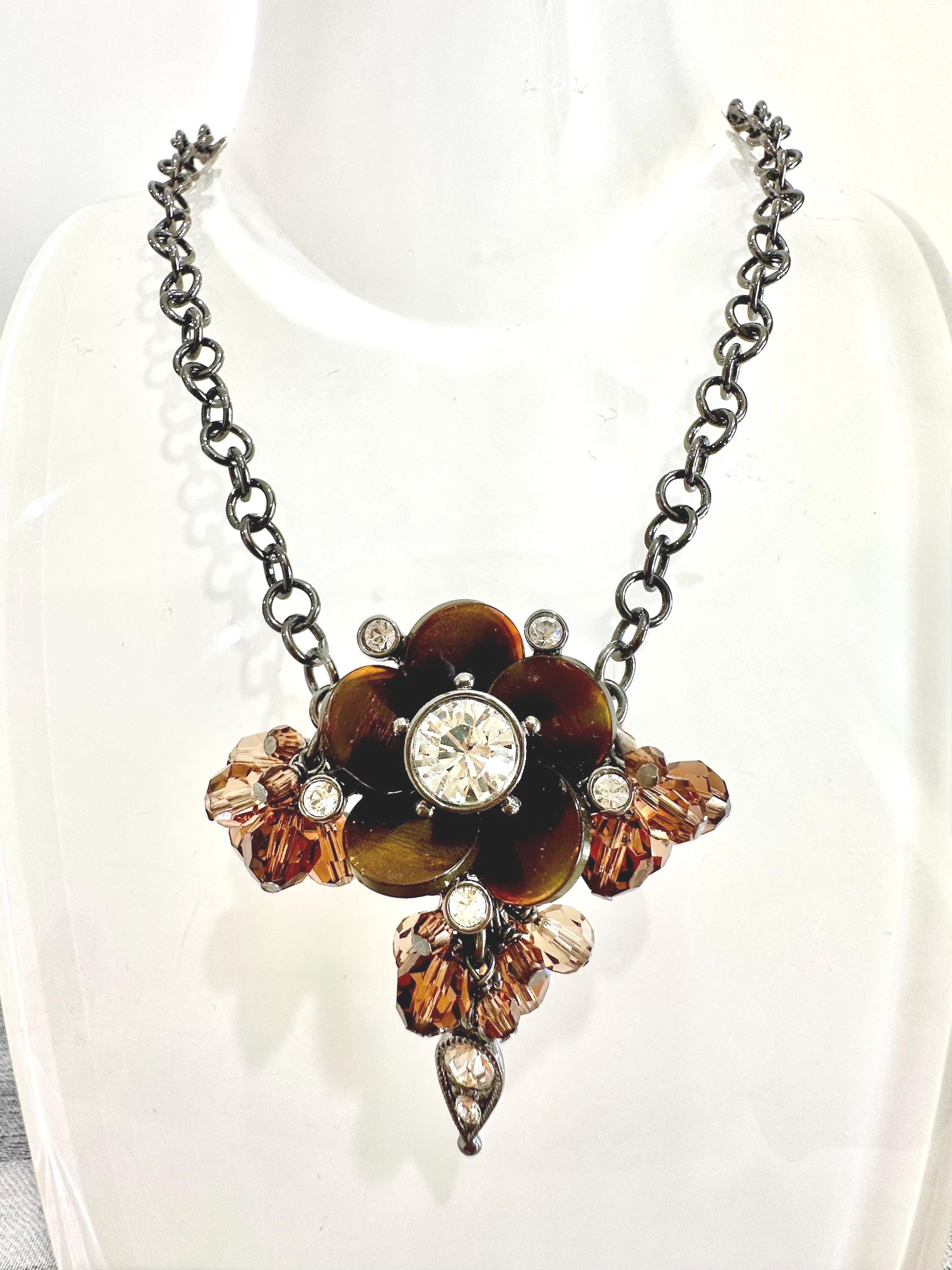 Vintage Christian Dior Flower Necklace – Brown Crystal