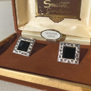 Vintage Smartset Black Onyx Stainless Steel Cufflinks - In Original Box