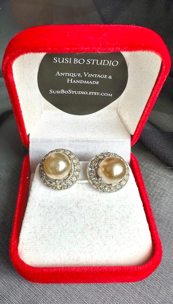 Boucles D'oreilles Vintage Strass Studio Bijoux - Plaqué Or, Cuivre Doré, Très Bon état