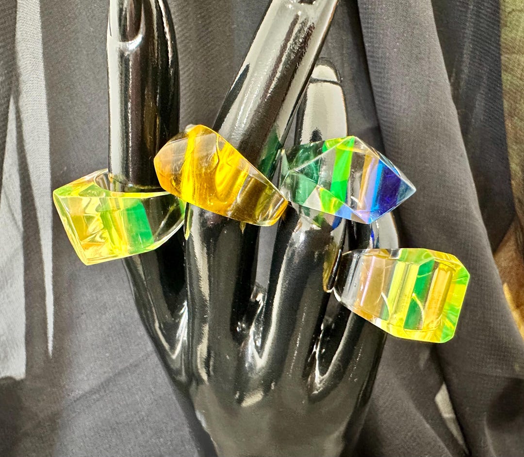1960s Mod Chunky Acrylic/lucite Rings – Faceted Geometric Neon ...