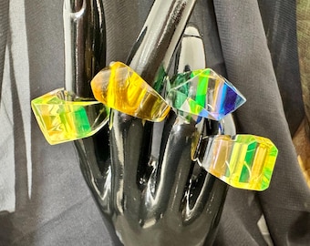 1960s Mod Chunky Acrylic/Lucite Rings – Faceted Geometric Neon Jewellery