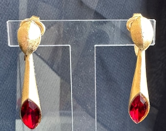 Vintage Barcs Gold Tone Red Stone Clip-on Earrings