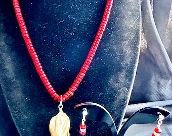 Vintage Baroque Pearl & Red Coral 925 Silver Parure: Handmade Statement Necklace Earrings