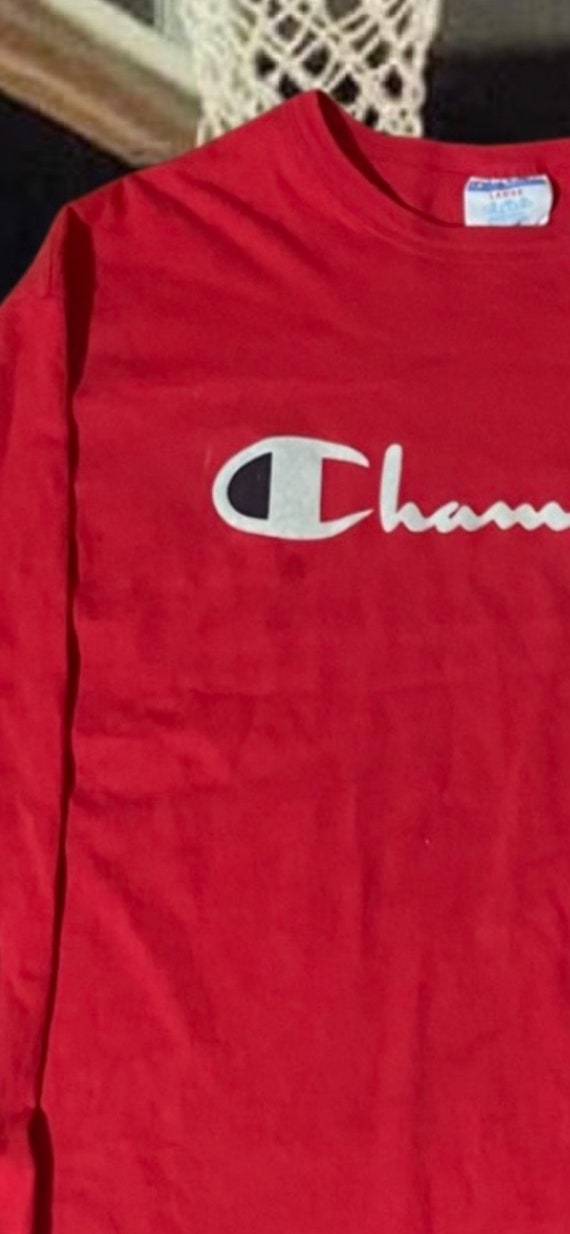 Vintage 1990's Champion Red Long Sleeve w/ White … - image 2