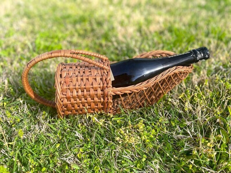 Vintage Wicker Wine Basket Carrier With Handle Etsy