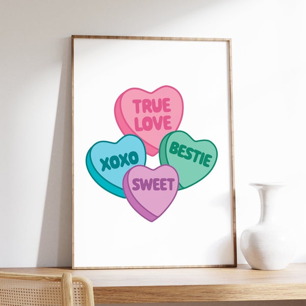 Candy Hearts Poster, Living Room Wall Art, College Dorm Wall Art, Mother's Day Gift Idea, Pop-Art Inspired Wall Print, Digital Download