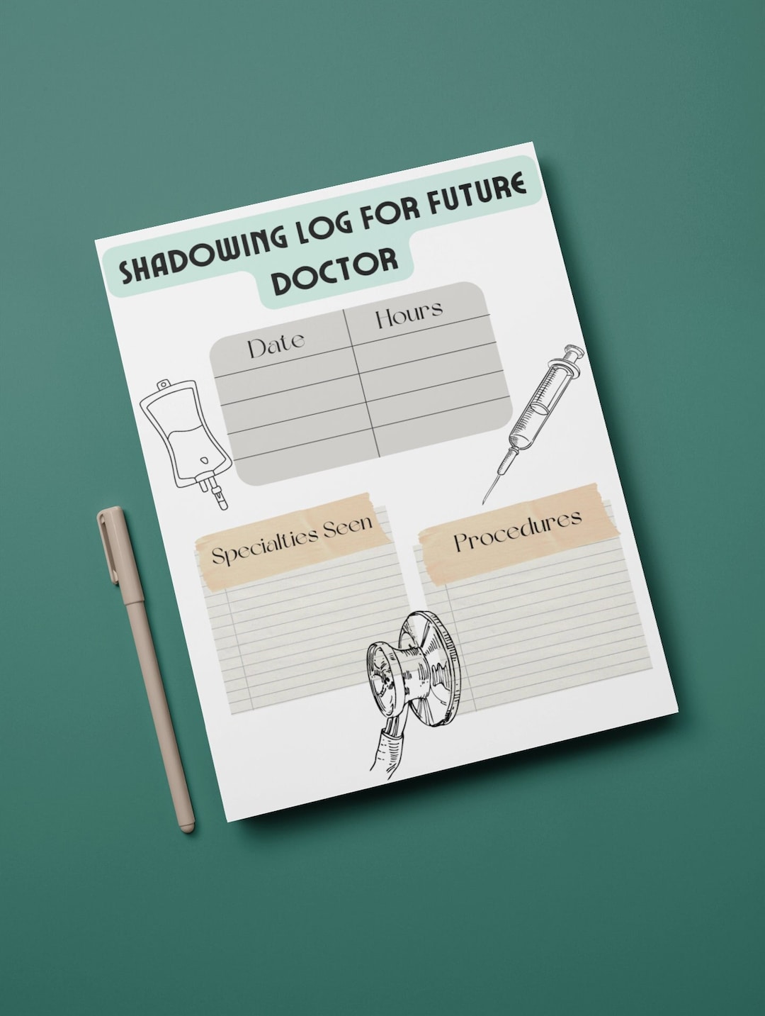 Doctor Shadowing Planner Template Log for Future Doctor Printable Doctor Shadowing Planner Template Log for Future Doctor Printable