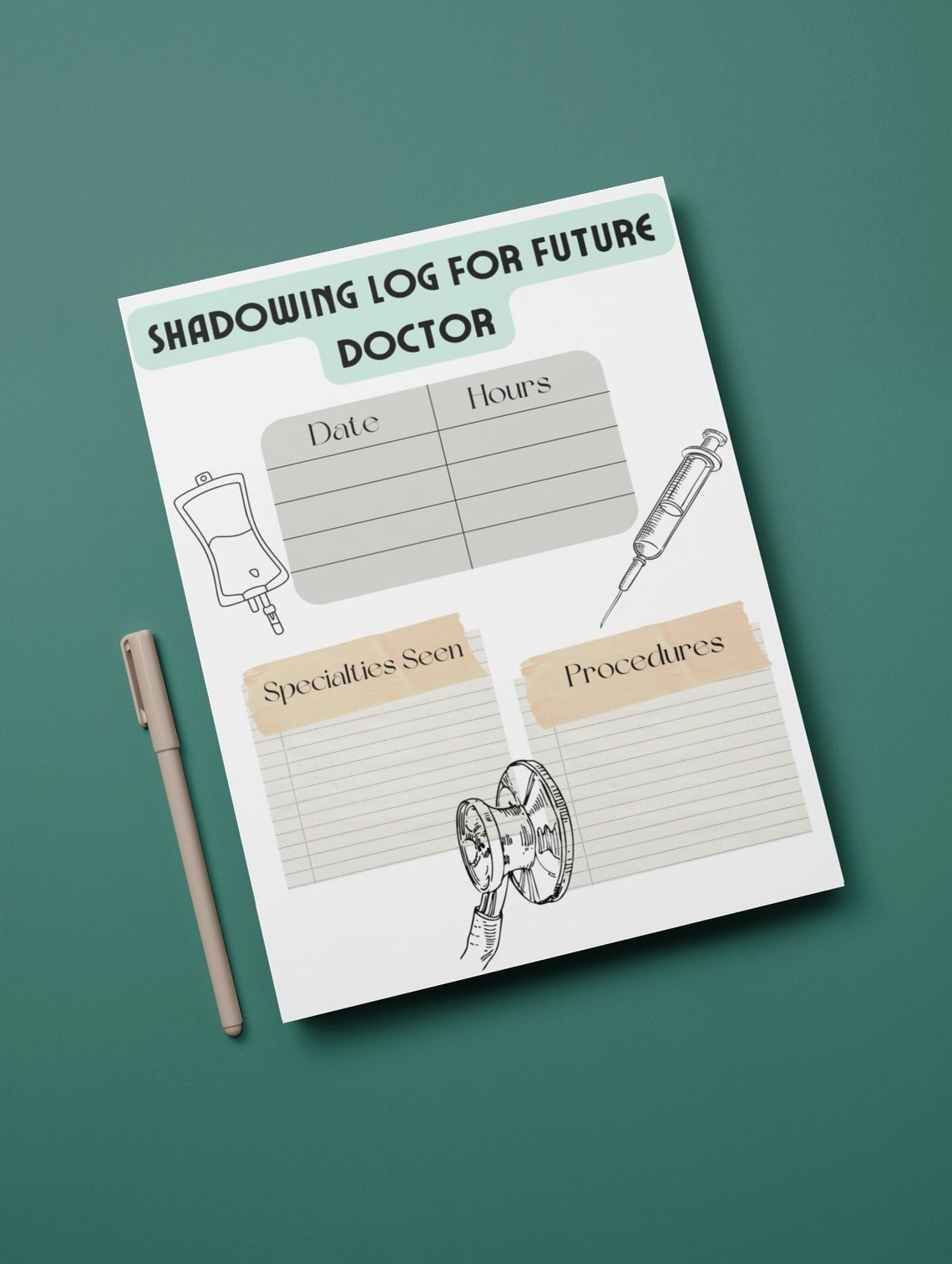 Doctor Shadowing Planner Template Log for Future Doctor Printable Doctor Shadowing Planner Template Log for Future Doctor Printable