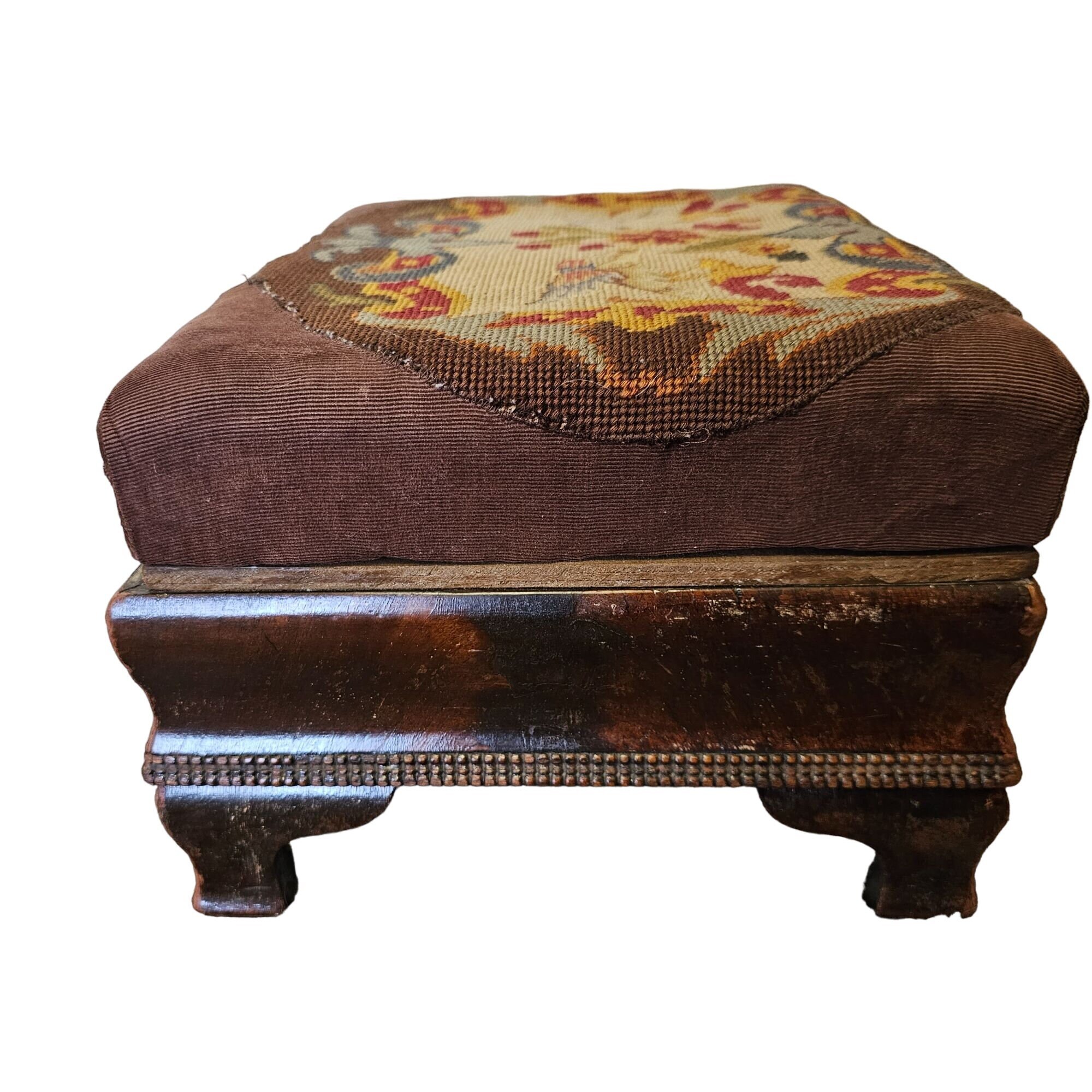 Antique Empire Foot Stool French Aubusson Eagle Tapestry Needlepoint ...