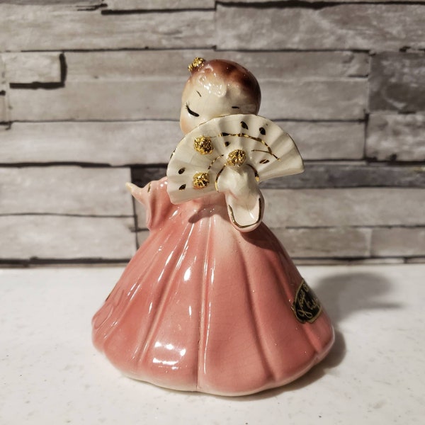 Josef Originals Secret Pal Girl Pink Dress Fan Figurine