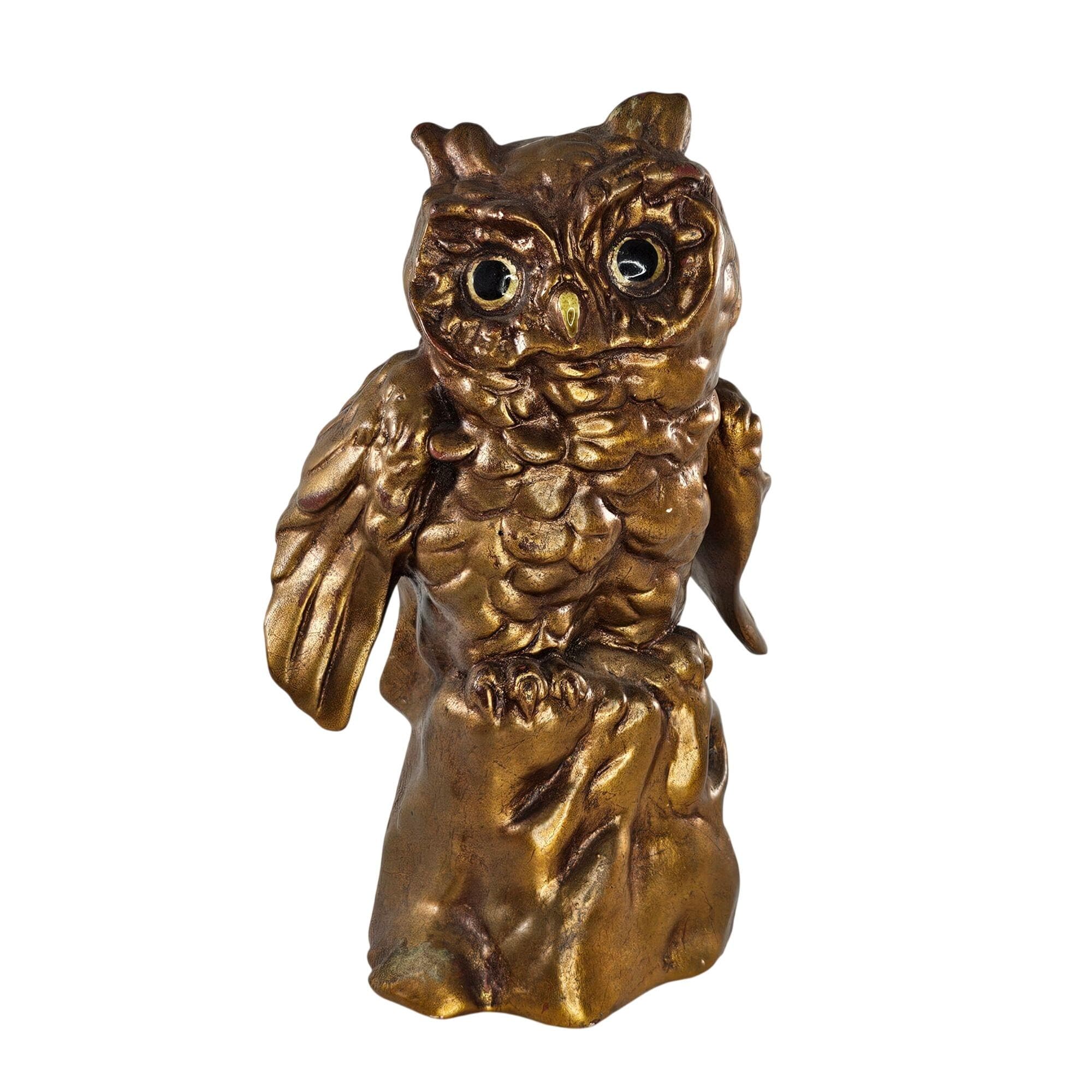 Freeman McFarlin Owl On Stump Sculpture #932 Gold Finish 7" Mid Century Modern