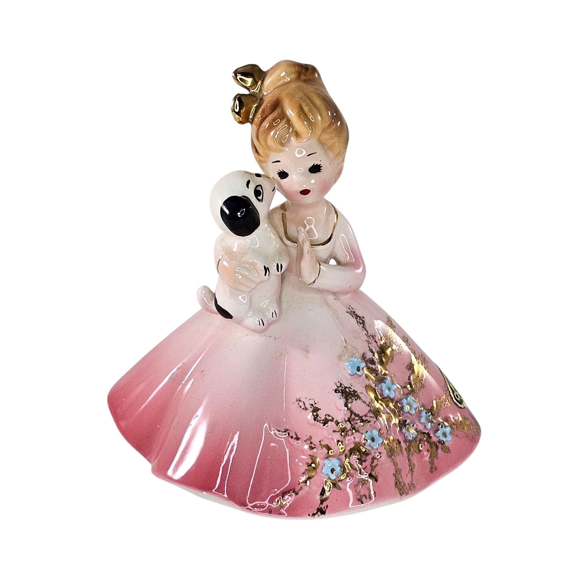 Josef Originals Puppy Love Pet Series Girl in Pink Dress Holding