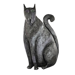 Marsha McCarthy Cat Figurine Sitting Gray Black Halloween 9.5&quot;
