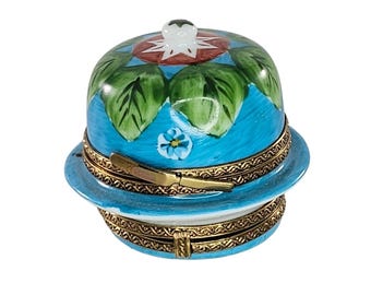 Limoges France Peint Main Trinket Box With Cheese Platter Double Hinged